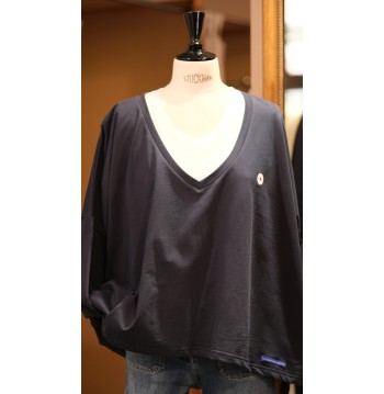 Sweat oversize col V marine