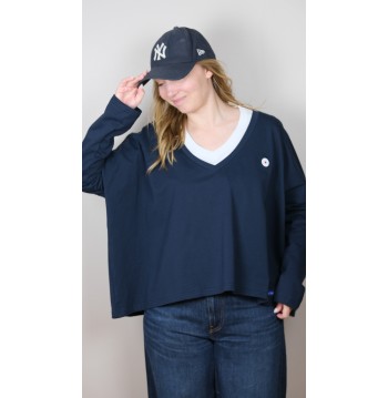 Sweat oversize col V marine