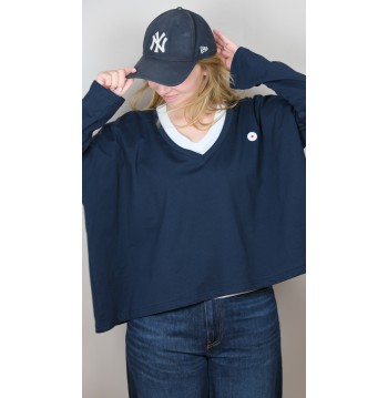 Sweat oversize col V marine