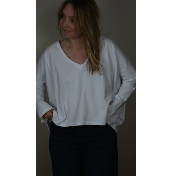 Sweat col V oversize blanc