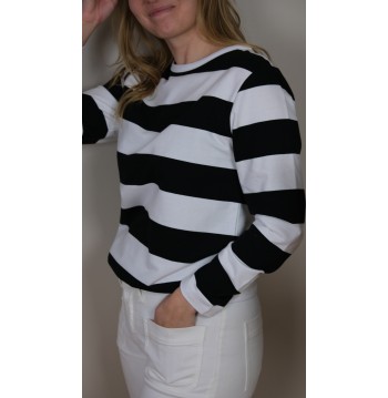 Sweat à larges rayures noir et blanc