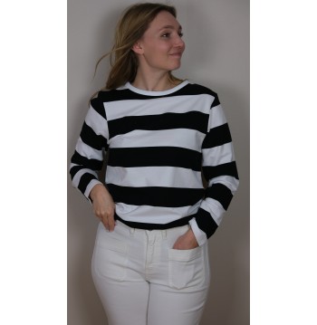Sweat à larges rayures noir et blanc