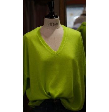 Pull cachemire manches courtes vert fluo