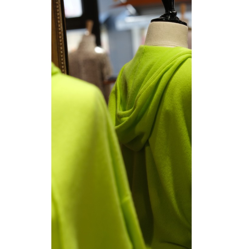 Pull à capuche cachemire vert fluo