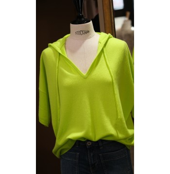 Pull à capuche cachemire vert fluo