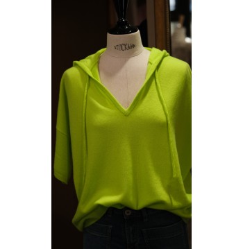 Pull à capuche cachemire vert fluo