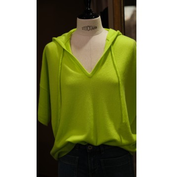 Pull à capuche cachemire vert fluo