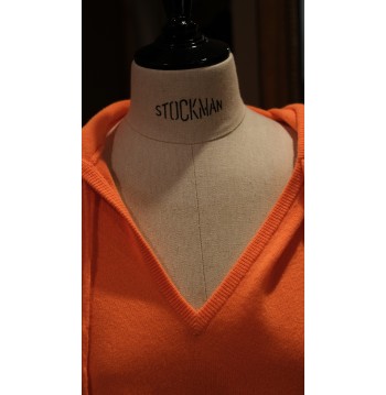 Pull à capuche cachemire orange fluo