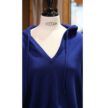 Pull capuche cachemire bleu nuit